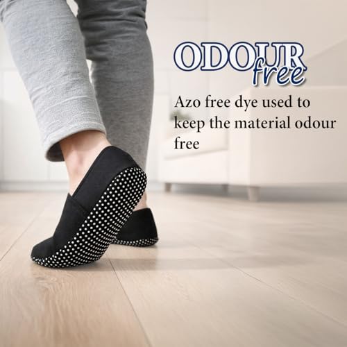 Footmate Ankle Length Slipper Socks For Men & Women - 2 Pair Pack, Cotton Blend House or Floor Socks with Anti-Skid Rubber Grip, Booties For Indoor Use - Black, (Size - 5 to 8 Feet) - Image 2
