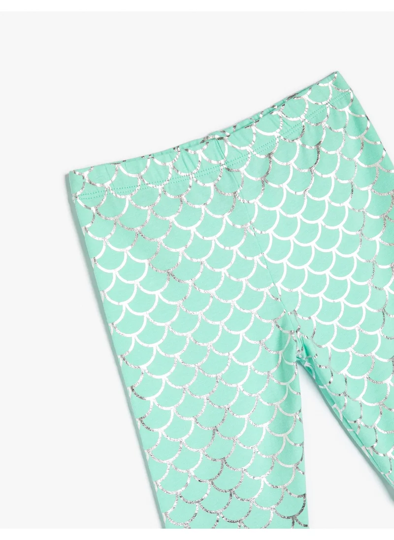KOTON Cotton Shiny Short Leggings Elastic Waist Printed Cotton