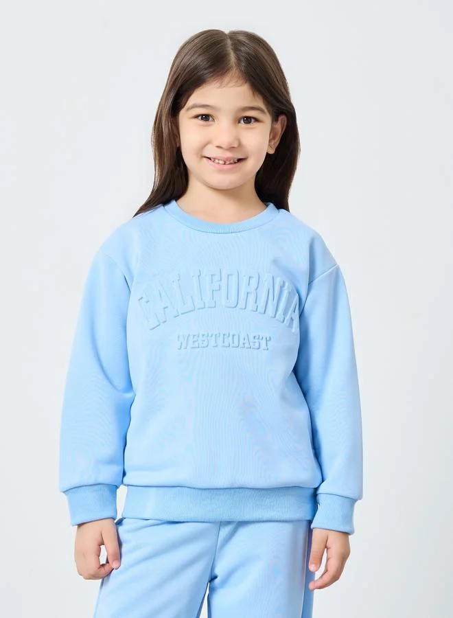 Styli Styli Girl Embossed Slogan Sweat Top and Wide Leg Jogger Set