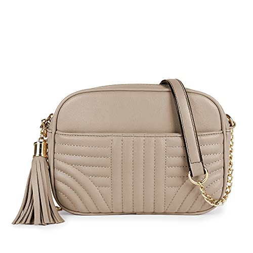 EVVE Quilted Crossbody Bags for Women - Stylish Camera Bag with Tassel - Lightweight Medium Size Shoulder Purse | Sand - Image 1