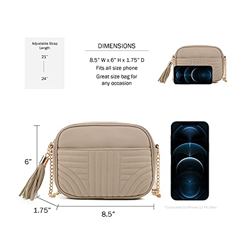 EVVE Quilted Crossbody Bags for Women - Stylish Camera Bag with Tassel - Lightweight Medium Size Shoulder Purse | Sand - Image 4