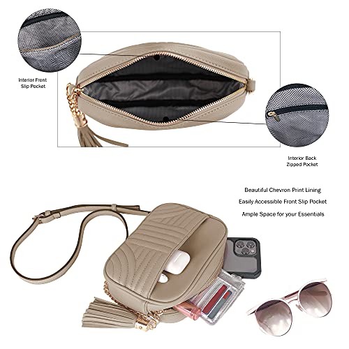 EVVE Quilted Crossbody Bags for Women - Stylish Camera Bag with Tassel - Lightweight Medium Size Shoulder Purse | Sand - Image 3