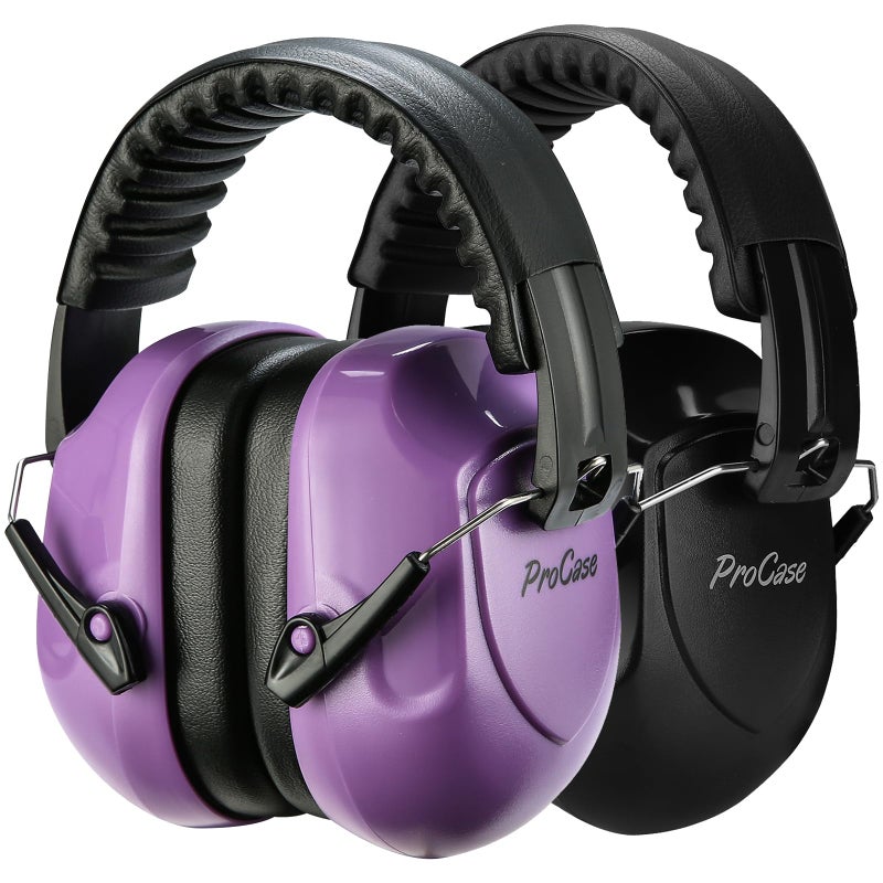 ProCase NRR 28dB Noise Reduction Ear Muffs Foldable Adjustable Passive Noise Cancelling Headphones for Adults Kids Autism Hearing Protection for Shooting Construction2 Packs PurpleBlack - Image 2