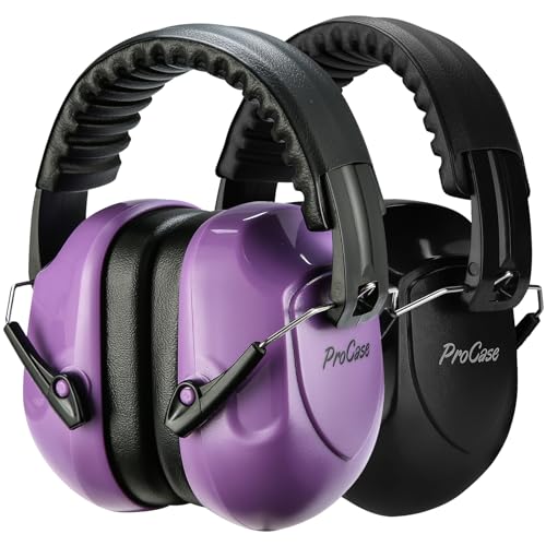 ProCase NRR 28dB Noise Reduction Ear Muffs Foldable Adjustable Passive Noise Cancelling Headphones for Adults Kids Autism Hearing Protection for Shooting Construction2 Packs PurpleBlack - Image 1