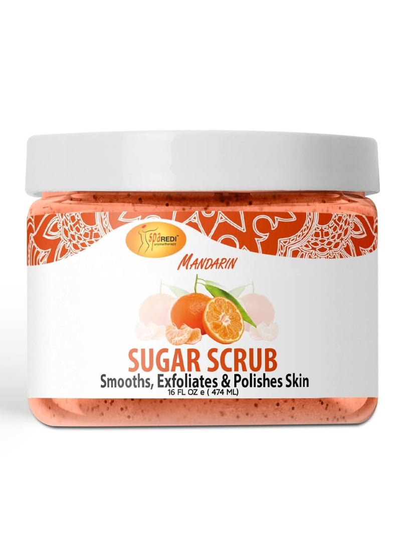 spa REDI - SPA REDI – Sugar Body Scrub, Mandarin, 16 Oz, Exfoliating, Moisturizing, Hydrating and Nourishing, Glow, Polish, Smooth and Fresh Skin - Body Exfoliator - Image 1