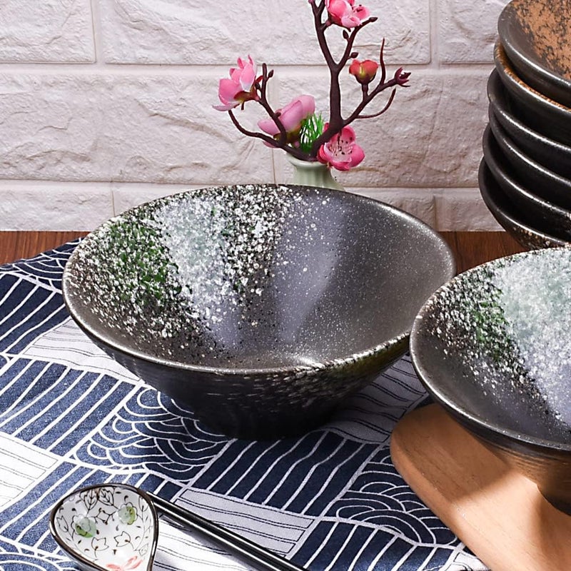 Cerficer 32 oz Large Ceramic Ramen Bowl Set of 2 Japanese Porcelain Noodle Bowls for Cereal and Soup with Green Spots - Image 5