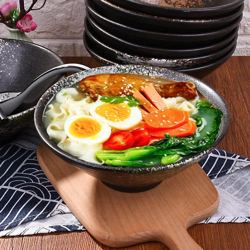 Cerficer 32 oz Large Ceramic Ramen Bowl Set of 2 Japanese Porcelain Noodle Bowls for Cereal and Soup with Green Spots - Image 2