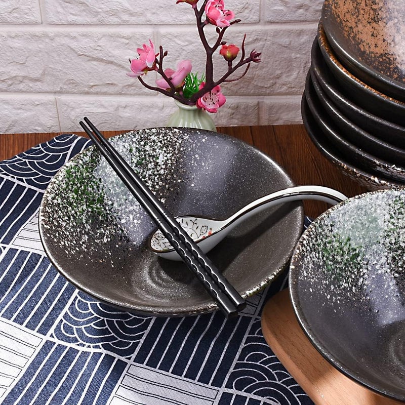 Cerficer 32 oz Large Ceramic Ramen Bowl Set of 2 Japanese Porcelain Noodle Bowls for Cereal and Soup with Green Spots - Image 3