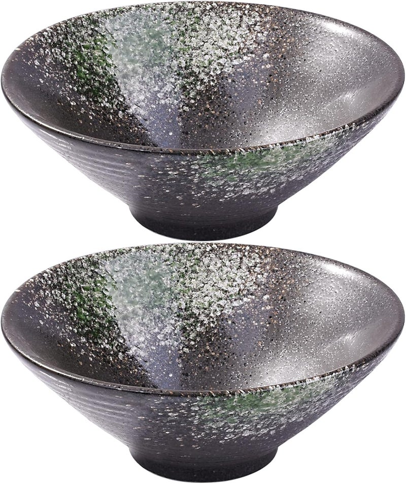 Cerficer 32 oz Large Ceramic Ramen Bowl Set of 2 Japanese Porcelain Noodle Bowls for Cereal and Soup with Green Spots - Image 1