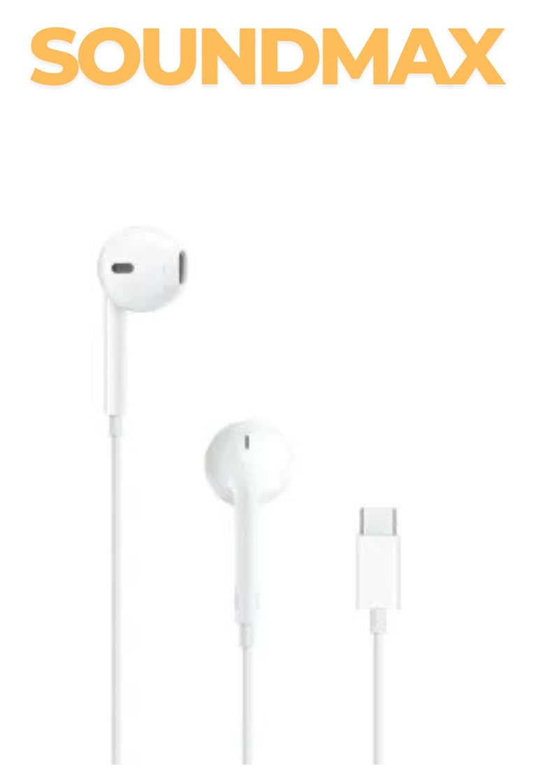 Soundmax USB-C Wired Earbuds with Microphone & Volume Control, In-Ear Headphones  (White) – High-Quality Sound & Comfortable Fit.  - Image 2