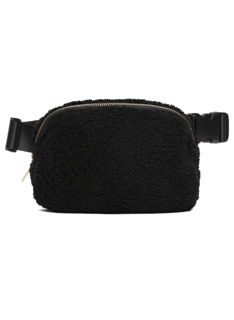 SYOSI Packs for Women with Adjustable Strap Watterproof Sherpa Belt Bag Winter Fashion Waist Packs Pack Everywhere Crossbody Bag Waist Bags for Workout Running Traveling Hiking Black  - Image 1