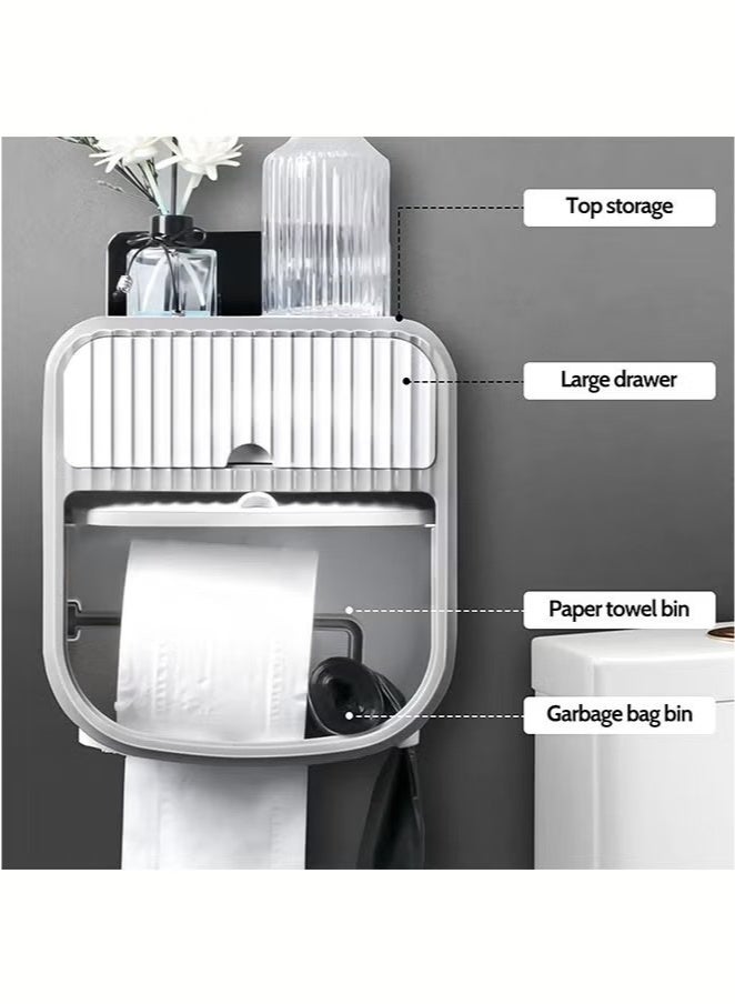Beauenty Multifunctional Toilet Paper Holder,Wall-Mounted Waterproof Tissue Box Cover Compatible with Roll Paper Tissue Paper for Bathroom Kitchen Living Room No Drilling-White - Image 4