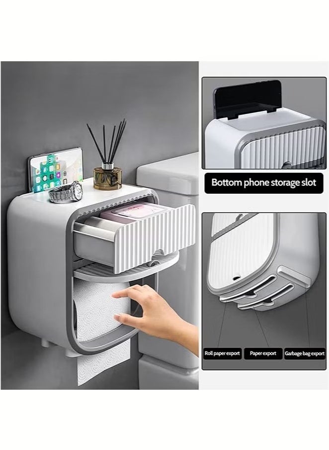 Beauenty Multifunctional Toilet Paper Holder,Wall-Mounted Waterproof Tissue Box Cover Compatible with Roll Paper Tissue Paper for Bathroom Kitchen Living Room No Drilling-White - Image 2