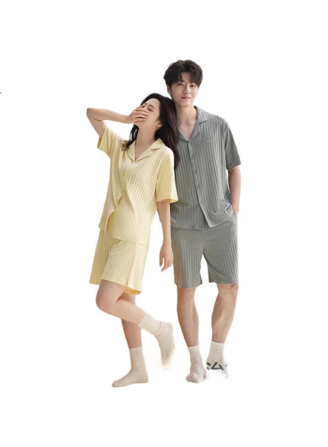 Hongdou Women's Antibacterial And Mite-proof Pure Cotton Short Sleeve Shorts Set Simple Couple Home Wear - Image 3