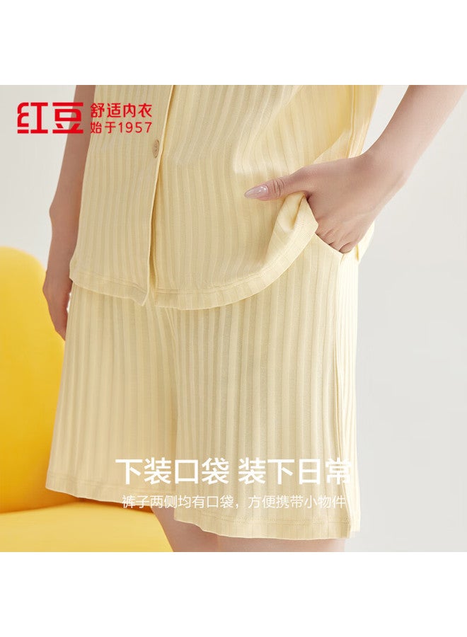 Hongdou Women's Antibacterial And Mite-proof Pure Cotton Short Sleeve Shorts Set Simple Couple Home Wear - Image 1