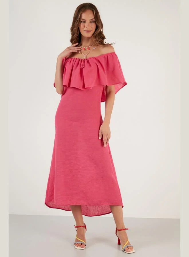 Lela Lela Carmen Neckline Slim Fit Ruffled Long Dress Women's Dress 42190376