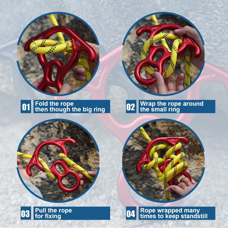 AOKWIT 50KN Rescue Figure, 8 Descender Large Bent-Ear Belaying and Rappelling Gear Belay Device Climbing for Rock Climbing Peak Rescue 7075 Aluminum Alloy (Red) - Image 3