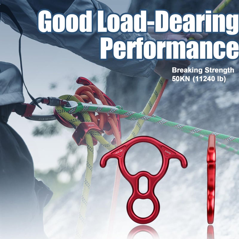 AOKWIT 50KN Rescue Figure, 8 Descender Large Bent-Ear Belaying and Rappelling Gear Belay Device Climbing for Rock Climbing Peak Rescue 7075 Aluminum Alloy (Red) - Image 4