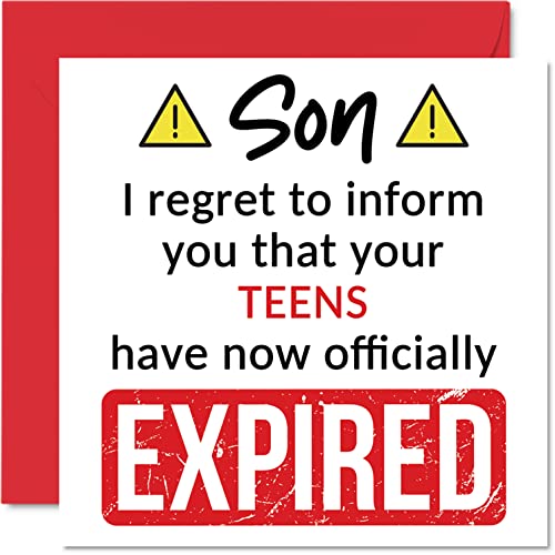 Stuff4 Funny 20th Birthday Cards for Son - Your Teens Have Expired - Happy Birthday Card for Son from Mom Dad Parents, 5.7 x 5.7 Inch Banter Joke Humour Bday Greeting Cards Gift - Image 1
