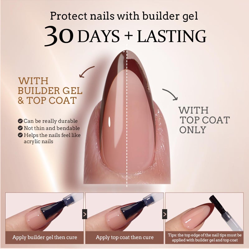 BTArtboxnails XCOATTIPS Press on Nails Short - Skin Tones Almond Nail Tips, Soft Gel Nail Tips with Nail Gel, French Protecting Duo, Nail Lamp, All in One Fake Nails French Tip Nails Kit - Image 4