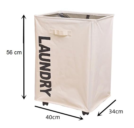 Onprix Collapsible Laundry Basket with 4Wheels Laundry Hamper Clothes Bag with Side Storage Net Pocket for Dirty Clothes Storage Beige - Image 2