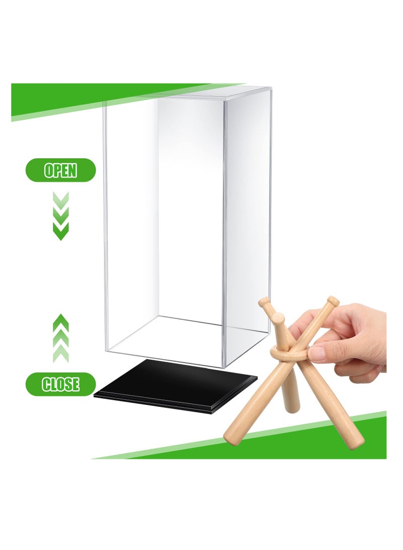 SYOSI Baseball Display Case, And Wood Baseball Stand, Acrylic Baseball Holder, Acrylic Box, With Grass Pad for Ball Display Mini Wooden Bat Baseball Holders for Memorabilia Autograph Ball - Image 1