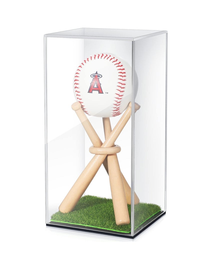 SYOSI Baseball Display Case, And Wood Baseball Stand, Acrylic Baseball Holder, Acrylic Box, With Grass Pad for Ball Display Mini Wooden Bat Baseball Holders for Memorabilia Autograph Ball - Image 2