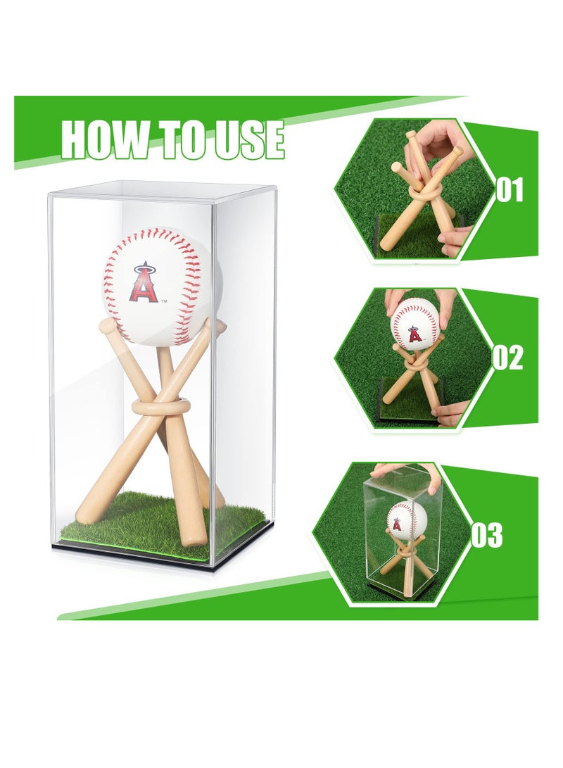 SYOSI Baseball Display Case, And Wood Baseball Stand, Acrylic Baseball Holder, Acrylic Box, With Grass Pad for Ball Display Mini Wooden Bat Baseball Holders for Memorabilia Autograph Ball - Image 3