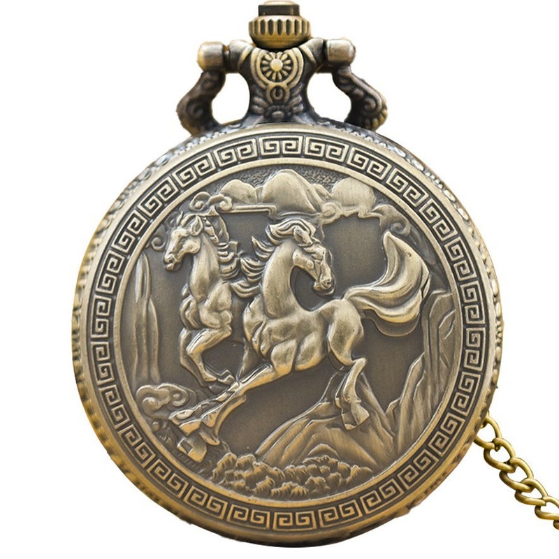 Retro Large Pocket Watch A Variety Of Best Selling Supply Horse Face Quartz Watch Zodiac Horse Men And Women Gift Watch - Image 1