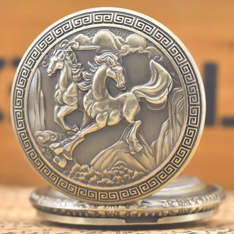 Retro Large Pocket Watch A Variety Of Best Selling Supply Horse Face Quartz Watch Zodiac Horse Men And Women Gift Watch - Image 2