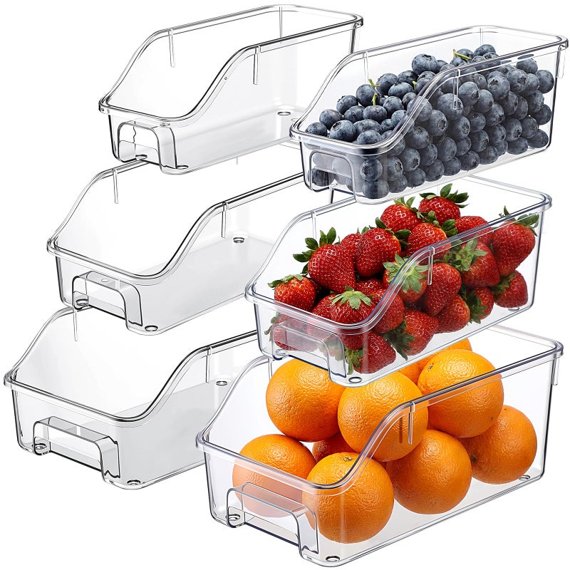 LemonRoad 6 Packs Clear Freezer Organizers and Storage Bins with Handle, Stackable Open Front Pantry Organizer Bins for Bathroom, Kitchen, Refrigerator, Pantry, Cabinet, Closet - Image 1