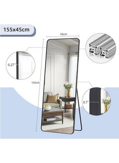Beauenty Length Mirror 155x45cm, Floor Mirrors with Aluminum Alloy Frame Free-Standing Leaning Large Bedroom Dressing Mirror, Full Body Mirror with Stand for Living Room,Bedroom, White  - Image 3