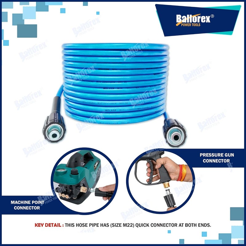 BALLOREX بلاوركس خرطوم غسيل سيارات بطول 11 متر بحجم موصل M22 مع مسدس رش صناعي عالي الضغط برأس قابل للتعديل باللون الأسود متوافق مع JPT StarQ Ballorex Vantro Gaocheng Blue - Image 3
