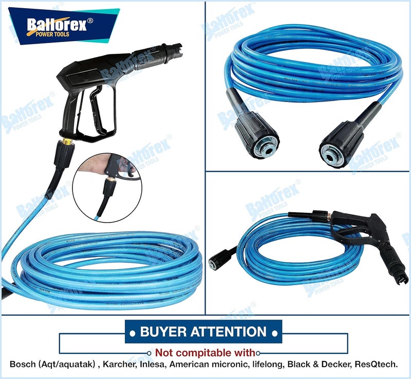 BALLOREX بلاوركس خرطوم غسيل سيارات بطول 11 متر بحجم موصل M22 مع مسدس رش صناعي عالي الضغط برأس قابل للتعديل باللون الأسود متوافق مع JPT StarQ Ballorex Vantro Gaocheng Blue - Image 4