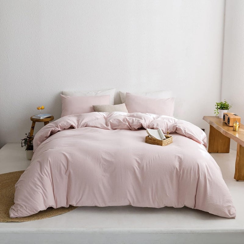 ECOCOTT Duvet Cover Oversized King Size - 100% Washed Cotton Durable Soft Comfy Duvet Cover Set  3 Pieces Duvet Cover with Zipper Closure (Greyish Pink) - Image 1