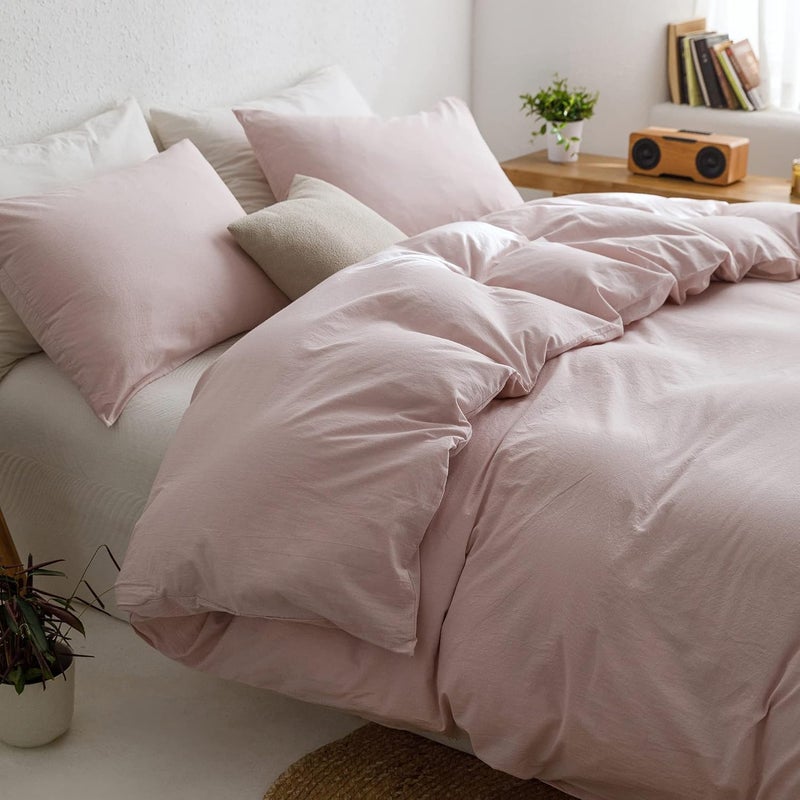 ECOCOTT Duvet Cover Oversized King Size - 100% Washed Cotton Durable Soft Comfy Duvet Cover Set  3 Pieces Duvet Cover with Zipper Closure (Greyish Pink) - Image 4