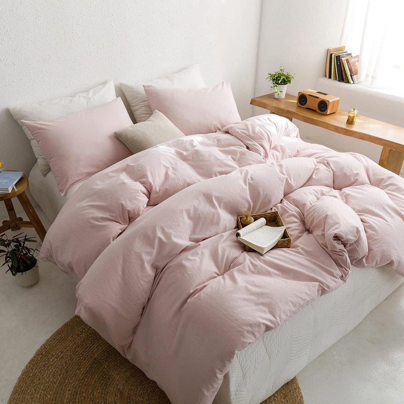 ECOCOTT Duvet Cover Oversized King Size - 100% Washed Cotton Durable Soft Comfy Duvet Cover Set  3 Pieces Duvet Cover with Zipper Closure (Greyish Pink) - Image 3