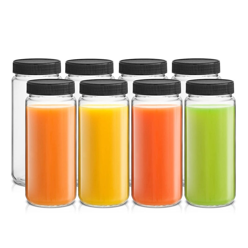 JoyJolt Glass Juice Bottles, 16 oz Glass Bottles with Caps. Set of 8 Juice Containers with Lids for Fridge, and Labels for Juice Jars. Glasses for Juice, Cold Brew Bottles, Smoothie Jars - Image 1