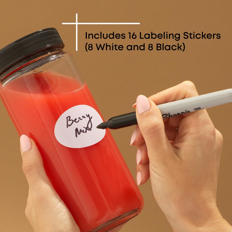 JoyJolt Glass Juice Bottles, 16 oz Glass Bottles with Caps. Set of 8 Juice Containers with Lids for Fridge, and Labels for Juice Jars. Glasses for Juice, Cold Brew Bottles, Smoothie Jars - Image 5