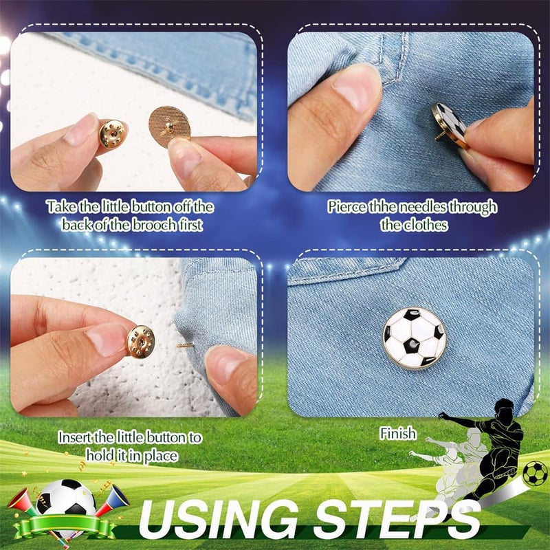Luckam Soccer Lapel Pin, 18 Pcs Soccer Brooch, Soccer Ball Cartoon Round Metal Pins, Football Hat Shirt Pin Tie Tack Pinback, Men Women Brooches Sports Accessories Charm Decoration - Image 2