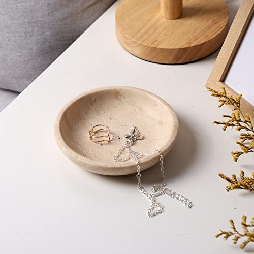 Natust Natural Marble Travertine Ring Dish Jewelry Tray 5.5" for Women, Marble Trinket Dish for Key Earring Nightstand, Mother's Day Engagement Birthday Gift - Beige Travertine - Image 3
