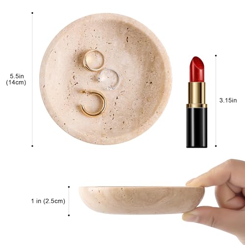 Natust Natural Marble Travertine Ring Dish Jewelry Tray 5.5" for Women, Marble Trinket Dish for Key Earring Nightstand, Mother's Day Engagement Birthday Gift - Beige Travertine - Image 2
