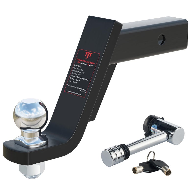 TYT Trailer Hitch Mount with 2 Chrome BallLock Fits 2in Receiver 7500 lbs 6Inch Drop