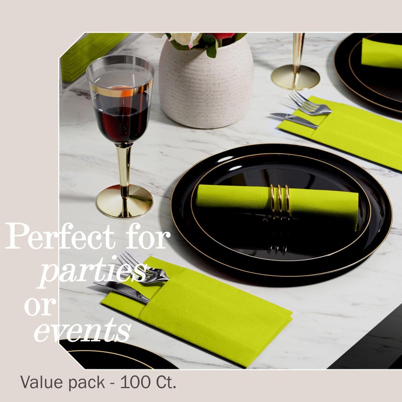 NAPEREE 100-Pack Disposable Napkins With Pocket For Flatware  Lime Napkins Paper For Wedding  Dinner Or Party  Built-In Pocket For Silverware  Prefolded - Image 5