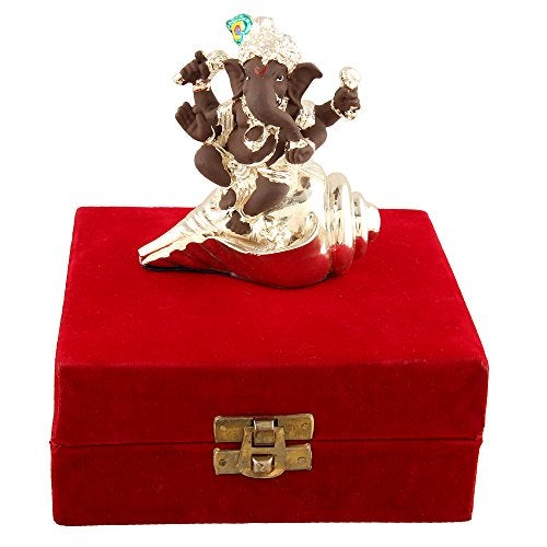Lavanaya Silver Shankh Ganesh Idol for Car Dashboard & Gifting - Image 2
