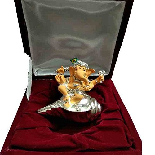 Lavanaya Silver Shankh Ganesh Idol for Car Dashboard & Gifting - Image 3
