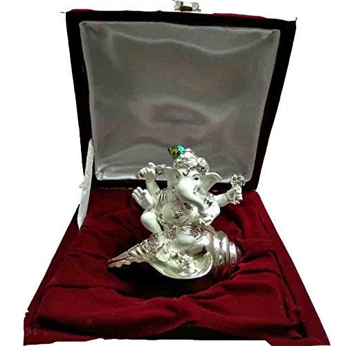 Lavanaya Silver Shankh Ganesh Idol for Car Dashboard & Gifting - Image 4