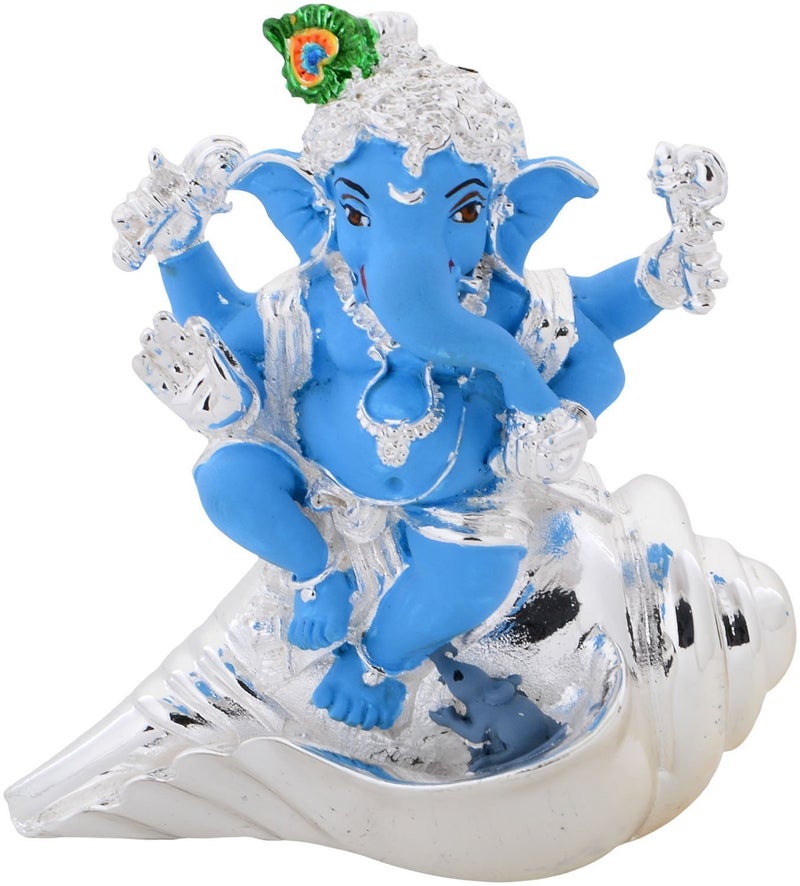 Lavanaya Silver Shankh Ganesh Idol for Car Dashboard & Gifting - Image 1