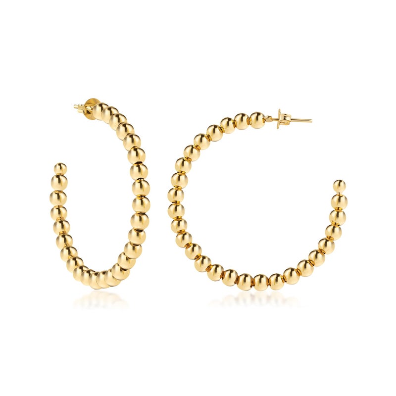 Barzel 18K Gold Plated Ball Hoop Earrings - Made In Brazil (3MM) - Image 1