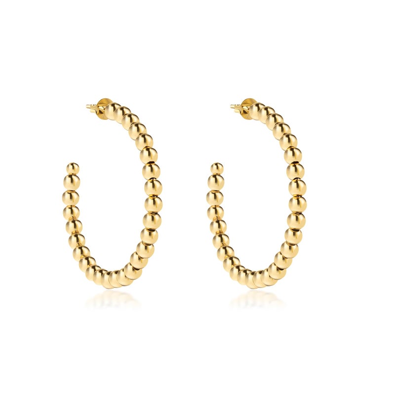 Barzel 18K Gold Plated Ball Hoop Earrings - Made In Brazil (3MM) - Image 5